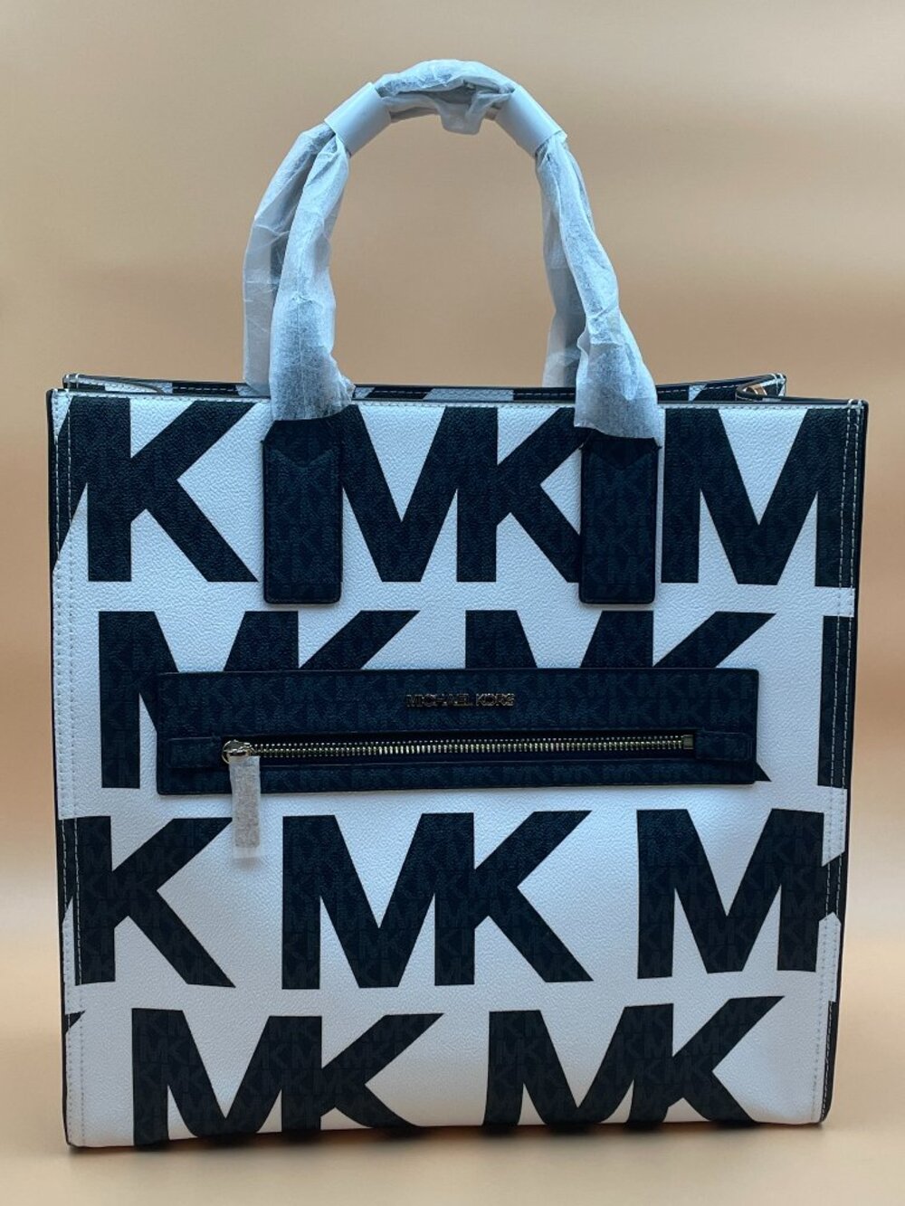 NWT Michael Kors Kenly Large Graphic Logo Tote Optic White $398